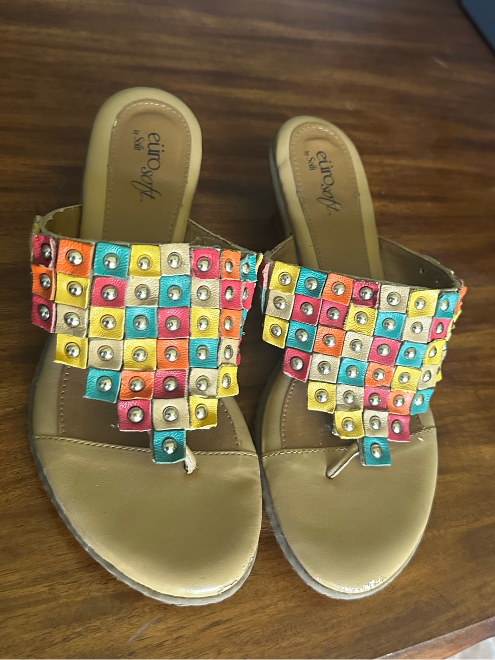 Multicolor Studded Toe-Post Sandals for Women
